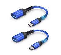 JSAUX Adaptateur USB C vers USB 3.0 Lot de 2, OTG Type C Mâle vers USB A Femelle OTG Câble Compatible avec iPhone 15 Pro Max, Samsung Galaxy S24/S23/S22 Ultra, Huawei, iPad Pro, MacBook Pro/Air-Bleu