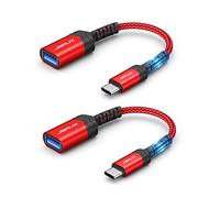 JSAUX Adaptateur USB C vers USB 3.0 Lot de 2, OTG Type C Mâle vers USB A Femelle OTG Câble Compatible avec iPhone 15 Pro Max, Samsung Galaxy S24/S23/S22 Ultra, Huawei, iPad Pro, MacBook Pro/Air-Rouge