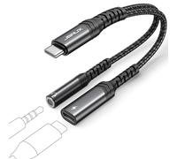 JSAUX Adattatore USB C vers Jack 3.5mm 2 en 1 avec Charge Rapide PD 60Wnoir | Prise USB C Jack pour écouteurs Compatible avec iPhone Duo/18/17/16 Pro Max, Galaxy S25/S24/S23 S22/Ultra, iPad, Pixel 7/6