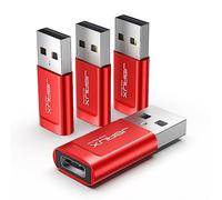 JSAUX bloqueur de données, USB A/USB C, Charge Seule, Lot de 4, Rouge | Bloqueur de données USB C pour charge publique sûre, protection anti juice jacking, prêt à voyager