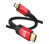 JSAUX Câble micro HDMI vers HDMI 4 K 3 m, micro HDMI vers HDMI standard tressé, prise en charge 4 K 60 Hz HDR 3D ARC 18 Gbps compatible avec appareil photo Sony A6000 A6300 et plus (rouge)
