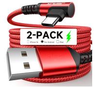 JSAUX Câble USB C Charge Rapide 90 Degrés, Lot de 2, 3M+3M, Rouge