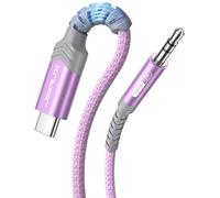 JSAUX Câble USB C vers 3,5mm Jack 1m, Type C vers 3.5mm Mâle Adaptateur Jack Stéréo Voiture auxiliaire Compatible avec iPhone 16 Pro Max/15 Pro Max Plus, Galaxy S24 S23 Ultra, iPad Pro-Violet