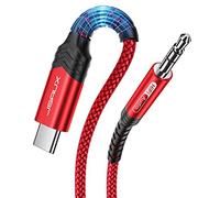 JSAUX Câble USB C vers 3,5mm Jack 2m, Type C vers 3.5mm Mâle Adaptateur Stéréo Voiture Auxiliaire Compatible avec iPhone 16 Pro Max/15, Galaxy S24 S23 Ultra, iPad Pro, Huawei P40 - Rouge