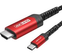 JSAUX Câble USB C vers HDMI 5M [4K@60Hz], USB Type C vers HDMI [Thunderbolt 3] Compatible avec MacBook Pro 2021, Macbook Air, iPad Pro 2020, Galaxy S22/ S21, Surface Book 2 Usw - Rouge