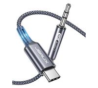 JSAUX Câble USB C vers Jack AUX 2m, 3,5 mm Adaptateur pour Casque de Voiture auxiliaire en Nylon tressé pour Huawei P40/P30/P20/Mate 20/30, Samsung Galaxy S22/S21/S20+/Note20/10/A8, Oneplus 7-Gris