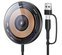 JSAUX Chargeur Mag-Safe, Chargeur Induction for iPhone 17, 15W Magnétique pour MagSafe iPhone 17 Air Pro Max/16/15/14/13/12 Series/Airpods Pro Transparent