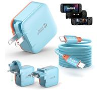 JSAUX Chargeur USB C 65W JSAUX pour Nintendo Switch 2 (alimentation en mode TV), prise EU/UK, câble 2m, charge rapide GaN PD pour ROG Ally, Steam Deck, Switch, iPhone, tablette, ordinateur-Bleu&Orange