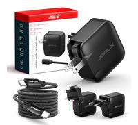JSAUX Chargeur USB C 65W pour Nintendo Switch 2, Alimentation en Mode TV, avec Prises EU/UK et câble 2 m, Charge Rapide GaN PD pour Steam Deck, ASUS ROG, Galaxy, iPhone 15/16/17, MacBook, iPad - Noir