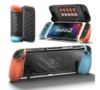 JSAUX Coque de Protection Séparée pour Switch 2, Cadre en TPU et Couvercle Avant en PC, Prise Antidérapante Ergonomique, Rangement pour 10 Cartes, Compatible avec Le Support, PC0114, Bleu et Orange