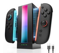 JSAUX EnergyFlow Station de charge pour manettes Nintendo Switch 2 JoyCon, station de charge magnétique RVB 4 en 1, indicateur LED, accessoires Switch2 JoyCon avec câble USB C de 1,5 m