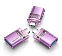 JSAUX Lot de 3 adaptateurs USB C vers USB 3.0 Femelle, Adaptateur OTG Compatible avec Thunderbolt 4/3 vers USB 3.0, iPhone 16/15 Pro Max, MacBook Pro Air, Galaxy S24 - Violet Transparent