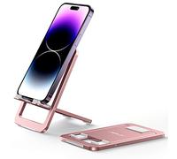 JSAUX Support Téléphone Pliable à Plat Réglable, Rose | Facile à Transporter, Idéal en Voyage, Téléphones 4-8 Pouces, Vue 0-90°, Aluminium Stable, Charnière Renforcée, Charge Facile