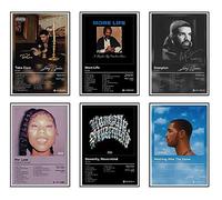 JSBADE Drake - Lot de 6 affiches de couverture d'album en édition limitée, affiches de musique de rappeur - impressions sur toile esthétiques pour chambre d'adolescents, garçons et filles (20,3 x 30,5