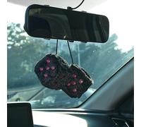 JSCARLIFE 1 paire de dés carrés rétro à suspendre pour miroir - 7,5 cm - Dés en peluche avec pois - Pour décoration d'intérieur de voiture (noir et rose)