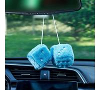 JSCARLIFE 1 paire de dés carrés rétro à suspendre pour miroir - 7,5 cm - En peluche avec pois - Pour décoration intérieure de voiture (bleu)