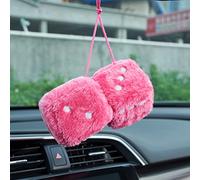 JSCARLIFE 1 paire de dés en peluche avec pois à suspendre au rétroviseur effet rétro, couple de dés en peluche avec pois de 7,5 cm de côté pour décoration intérieure de voiture (Rose)