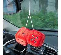 JSCARLIFE 1 paire de dés rétro carrés à suspendre, couple de dés en peluche pelucheuse de 7,5 cm avec pois miroir pour décoration intérieure de voiture (rouge)