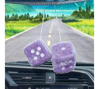 JSCARLIFE 1 Paire de Miroirs Carrés Rétro à Suspendre, Couple de Dés en Peluche Duveteuse de 7,5 cm avec Points, Dés Duveteux avec Miroir pour Ornement de Décoration d'Intérieur de Voiture (Violet)