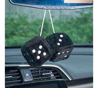 JSCARLIFE 1 paire de miroirs rétro carrés à suspendre, couple de dés en peluche moelleuse de 7,5 cm avec pois pour décoration intérieure de voiture (Noir)