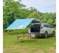 JSCARLIFE Auvent de toit imperméable UPF50+ pour SUV, 48 x 198 cm, configuration 5 minutes, bâche de pluie Oxford 210D avec kit coupe-vent (bleu ciel)
