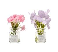 JSCARLIFE Lot de 2 jolis bouquets de fleurs dans un vase en verre pour désodorisant de voiture, mini fleurs artificielles pour grille d'aération de voiture, décoration intérieure de voiture