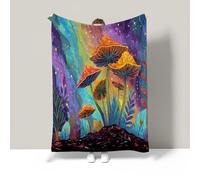 JSCWDET Couverture Polaire 130×150cm,Plaid Polaire Illustration De Dessin Animé Fluffy Doux et Chaude 3D Paysage De Champignons Couvertures et Plaids en Flanelle Univers pour Canape Lit,Violet