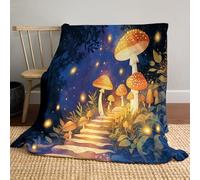 JSCWDET Couverture Polaire 70×100cm Aquarelle,Plaid Polaire Ciel Nocturne Lucioles Champignons Fluffy Doux et Chaude Imprimée en 3D Couvertures et Plaids en Flanelle Univers pour Canape Lit