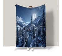 JSCWDET Couverture Polaire Flanelle, Imprimé Hiver Chaude Douce Moelleuse Microfibre Couverture De Lit Couvre-Lit Jeté De Canapé,Convient Adulte Et Enfant (Montagnes Enneigées Imposantes,130×150Cm)
