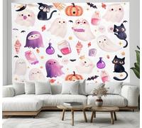 JSCWDET Fantôme Gothique Dessin Animé Chat Noir Tapisserie Pour Décoration Murale,chambre À Coucher, Icônes Symboles D'Halloween Tentures Murales Pour Salon 150L x 100l cm