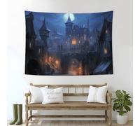 JSCWDET Halloween Tapisserie Murale Magnifique Château Tapisserie Cité Médiévale Fantastique 152X228Cm Tenture Murale Tapisserie Chambre Salon Décor À La Maison Pour Halloween Tapisserie Déco