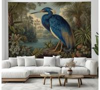 JSCWDET Héron Louisiane Bleu Foncé Vert - 200 X 150 cm Illustration La Forêt Tropicale Maison Décoration Murale De Tapisseries Pour Chambre