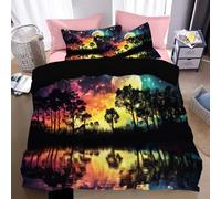 JSCWDET Housse de Couette 220×240cm Vue Magique d'une Nuit Étoilée Parure de Reflet du Lac Forestier Microfibre Douce et Respirante Fille Adulte Housse de Couettes et 2 Taies d'oreiller 65x65 cm