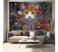 JSCWDET Mignon Chat Tigré Orange Tapisserie Pour Décoration Murale,chambre À Coucher, Scène D'Animaux De Jardin Tentures Murales Pour Salon 230 x 180 cm