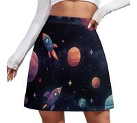 JSCWDET Mini Jupe pour Femme - Taille Haute - Courte - Crayon - Jupe d'affaires Vintage - Jupe De Fête avec Planètes Illustrations De Fusées - Mini Y2K Elegant Cocktail Party Taille S-4Xl