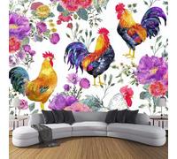 JSCWDET Papier Peint Aquarelle Florale Soie, Poudre De Fard À Joues Poster Geant Mural 3D Pour Salon Chambre Décoration Murale,Motif Volaille Et Poule,200×140 Cm (W×H)