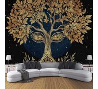 JSCWDET Papier Peint Arbre Ancien Mystérieux Soie, Jaune Poster Geant Mural 3D Pour Salon Chambre Décoration Murale,Illustration De Feuille D'Or,350×256 Cm (W×H)