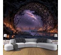 JSCWDET Papier Peint Carte Du Ciel Cosmique Panoramique 3D Bougies Allumées Motif Roche Soie Papier Murale Salon Chambre à Coucher Maison d'enfants restaurant Décoration Intérieure 200×140 CM,Violet