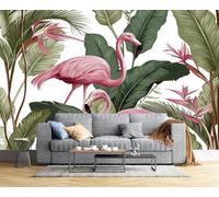 JSCWDET Papier Peint Feuilles Plantes Luxuriantes Soie, Vert Sauge Poster Geant Mural 3D Pour Salon Chambre Décoration Murale,Motif Flamant Rose Feuille Bananier,450×315 Cm (W×H)