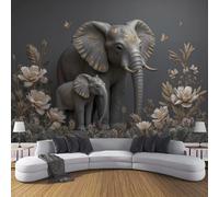 JSCWDET Papier Peint Illustration Animale Réaliste Soie, Gris Poster Geant Mural 3D pour Salon Chambre Décoration Murale,Éléments D'Éléphants D'Afrique,350×256 CM
