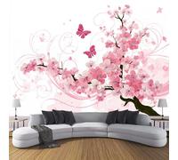 JSCWDET Papier Peint Illustration Florale Soie, Poudre De Fard À Joues Poster Geant Mural 3D Pour Salon Chambre Décoration Murale,Motif Papillon Tourbillonnant,350×256 Cm (W×H)