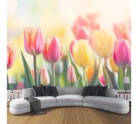 JSCWDET Papier Peint Panoramique 3D Soie Fleurs De Printemps,150×105 Cm (W×H) Murales Panoramique Tulipes Colorées Pour Salon, Adulte Chambre D'Enfants, Restaurant Décoration,Poudre De Fard À Joues