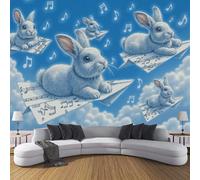 JSCWDET Papier Peint Panoramique Illustration Enfantine 150×105 CM - Décoration Papier Peint Intissé Moderne - Tapisserie Murale Tableaux Muraux Pour Chambre Salon - Avion En Papier Motif Lapin