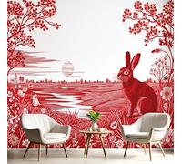 JSCWDET Papier Peint Panoramique Style Papier Découpé 400×280 CM - Décoration Papier Peint Intissé Moderne - Tapisserie Murale Tableaux Muraux Pour Chambre Salon - Motifs Plantes Fleurs Lapins