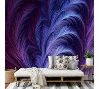 JSCWDET Papier Peint Soie Panoramique Style artistique,350×256 CM (W×H),3D Poster Geant Mural,Plumes violettes Moderne De Plantes, pour Salon Chambre restaurant Décoration Murale