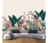 JSCWDET Papier Peint Style Botanique Soie, Rougir Poster Geant Mural 3D Pour Salon Chambre Décoration Murale,Plantes À Feuillage Tropical,350×256 Cm (W×H)
