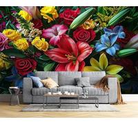 JSCWDET Papier Peint Style Campagnard Soie, Poudre De Fard À Joues Poster Geant Mural 3D Pour Salon Chambre Décoration Murale,Motif Pétales De Lys,400×280 Cm (W×H)