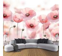 JSCWDET Papier Peint Style Pastoral Soie, Poudre De Fard À Joues Poster Geant Mural 3D Pour Salon Chambre Décoration Murale,Coquelicots Roses,350×256 Cm (W×H)