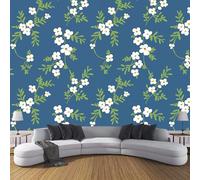 JSCWDET Papier Peint Style Rétro Country Soie, Indigo Poster Geant Mural 3D Pour Salon Chambre Décoration Murale,Motif Floral,300×210 Cm (W×H)