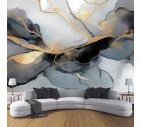 JSCWDET Papier Peint Texture De Marbre Aquarelle Soie, Gris Poster Geant Mural 3D Pour Salon Chambre Décoration Murale,Ligne De Paillettes Dorées,450×315 Cm (W×H)